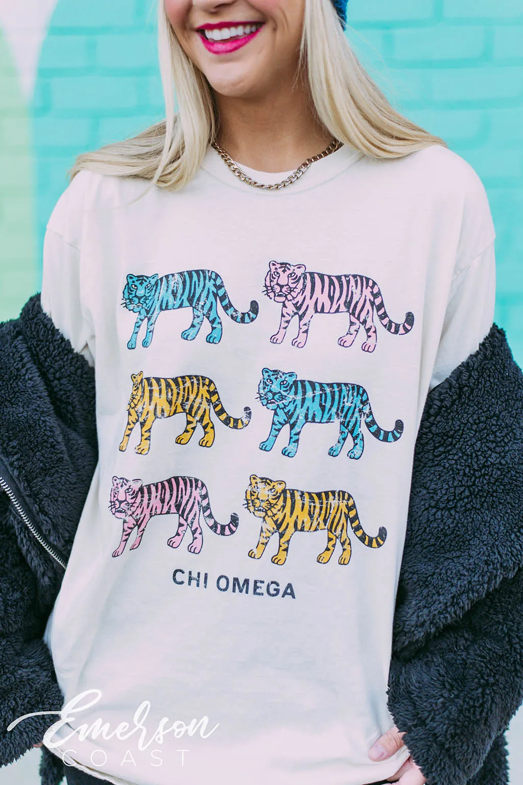 Chi Omega Retro Tiger PR Tshirt