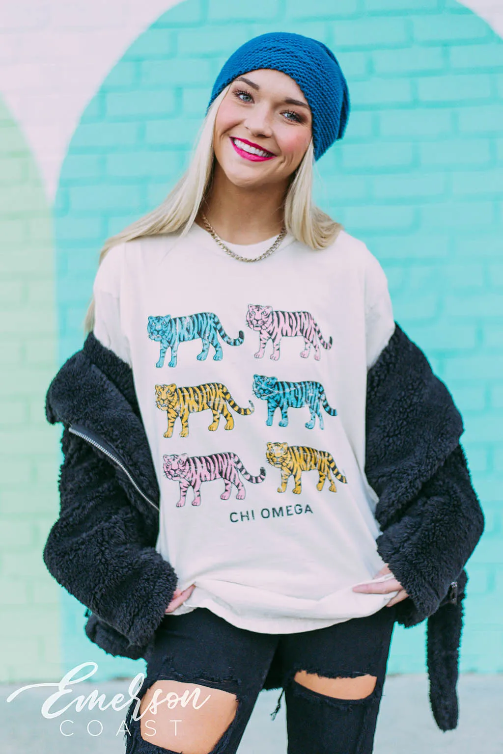 Chi Omega Retro Tiger PR Tshirt