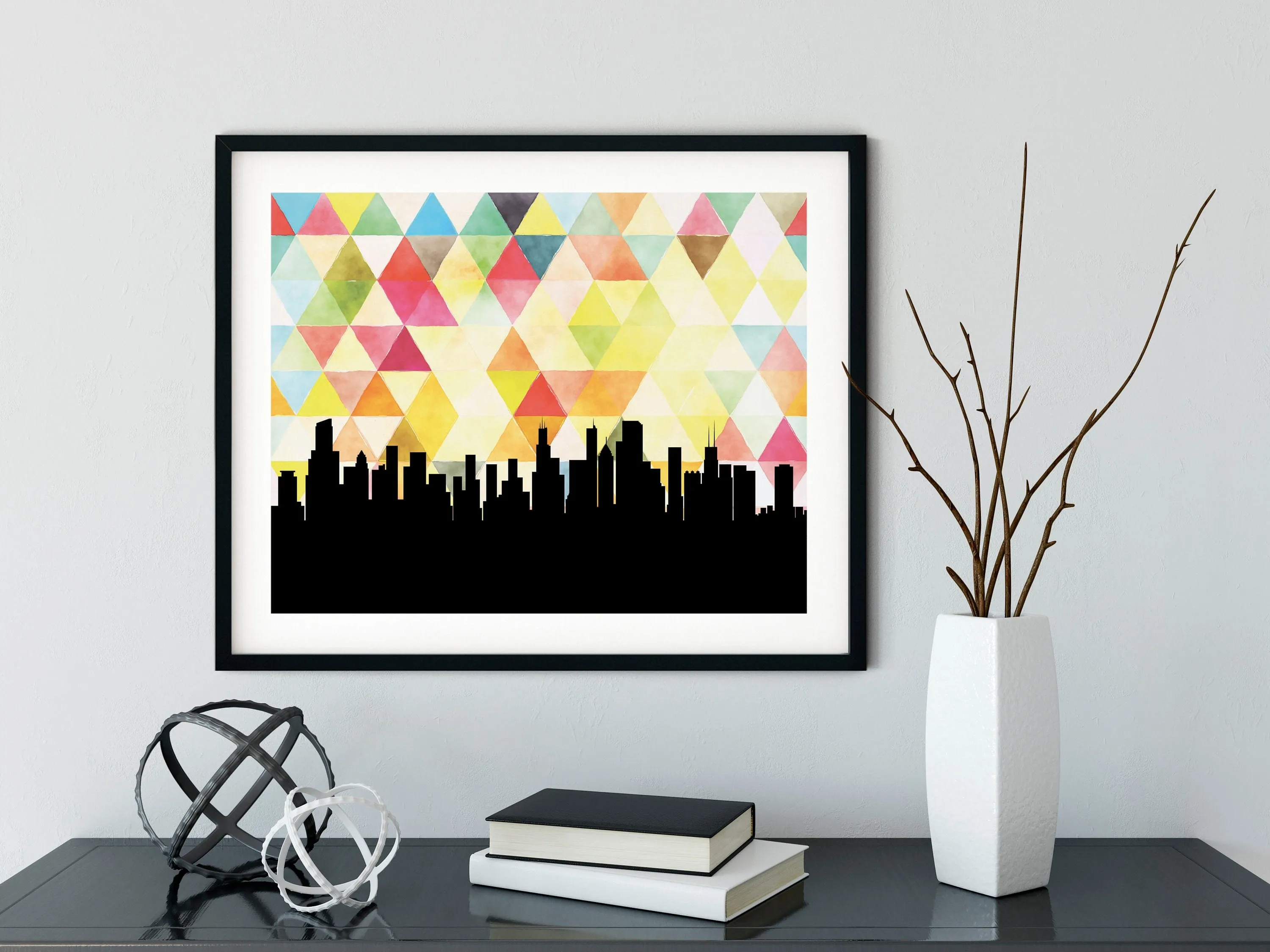 Chicago wall art, Chicago skyline art, Chicago art print, Chicago print, Chicago, Illinois print, Illinois decor, Chicago flag background