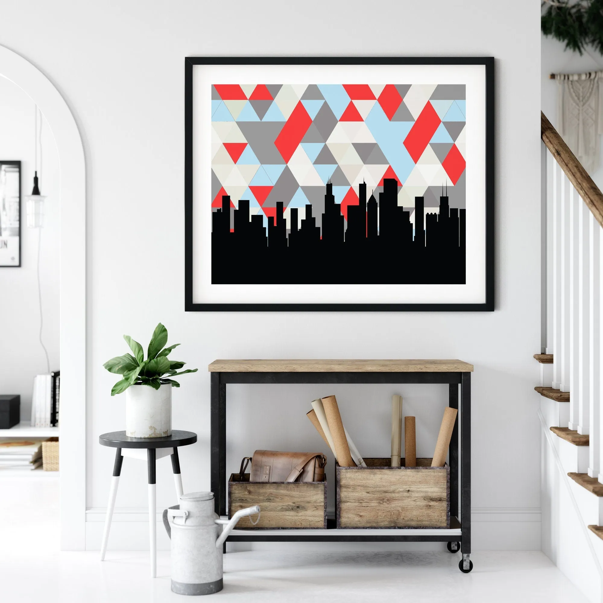 Chicago wall art, Chicago skyline art, Chicago art print, Chicago print, Chicago, Illinois print, Illinois decor, Chicago flag background