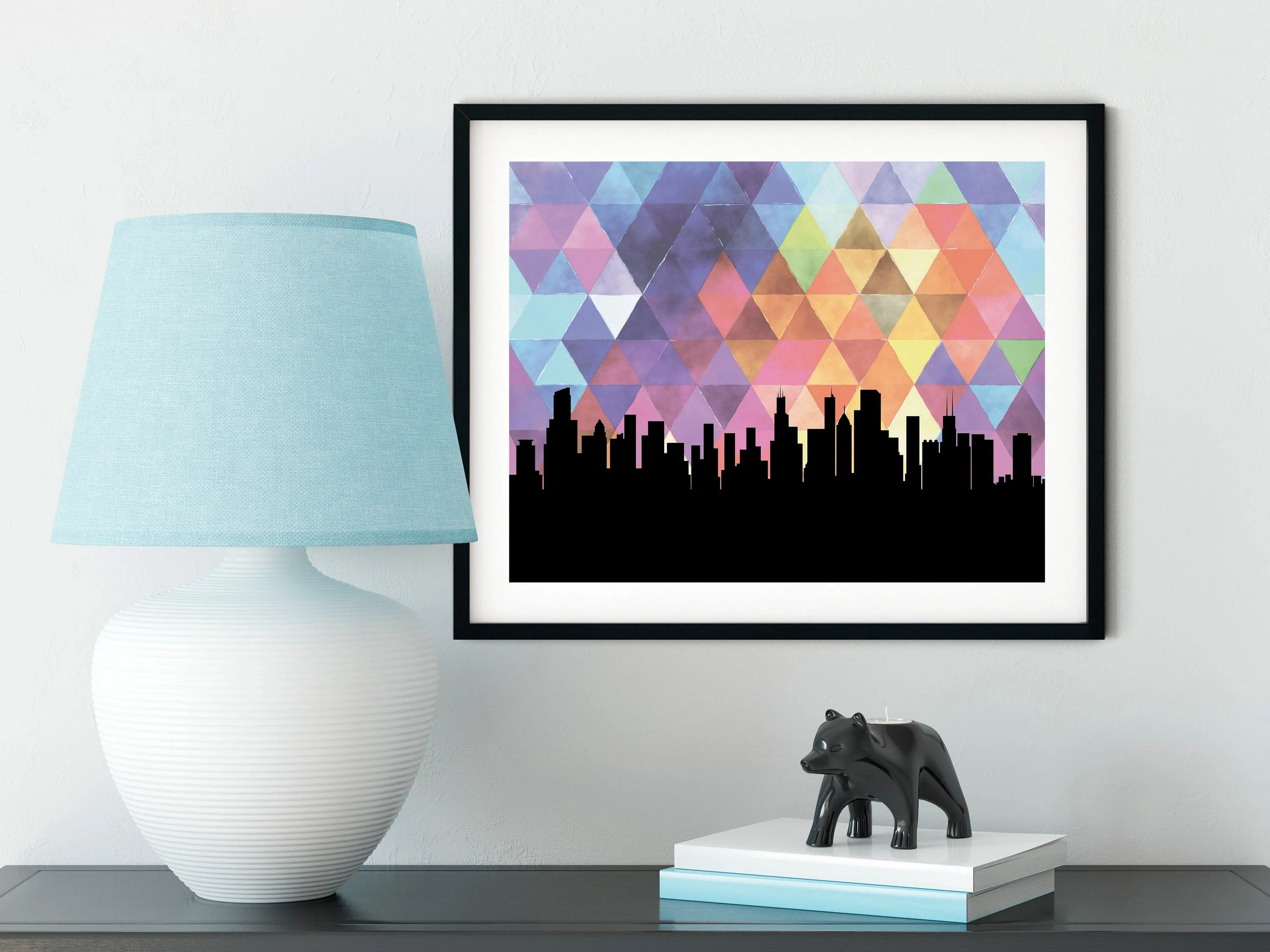 Chicago wall art, Chicago skyline art, Chicago art print, Chicago print, Chicago, Illinois print, Illinois decor, Chicago flag background