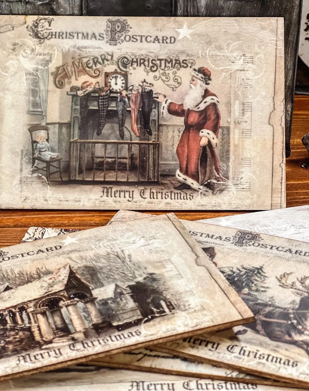 Christmas Wood Postcards - Vintage Santa Series