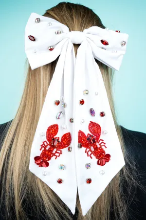 Crayfish White Hair Bow Barrette