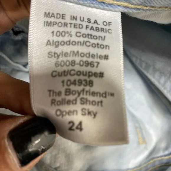 Current Elliott Boyfriend The Rolled Shorts Size 24/0 Jeans Denim Open Sky Blue