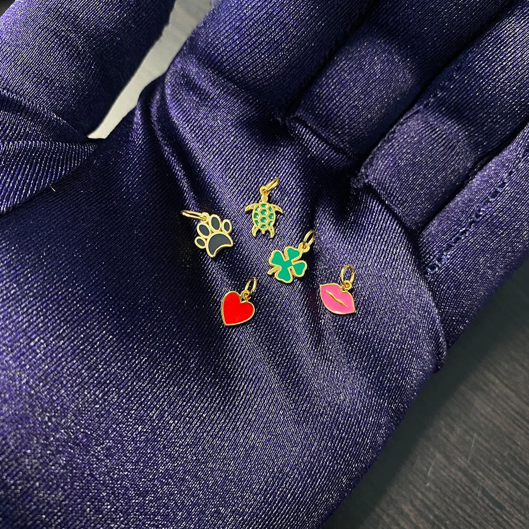 Custom 14k Gold Enamel MINI Charms - Lips, Heart, Paw Print, Turtle & Lucky Clover