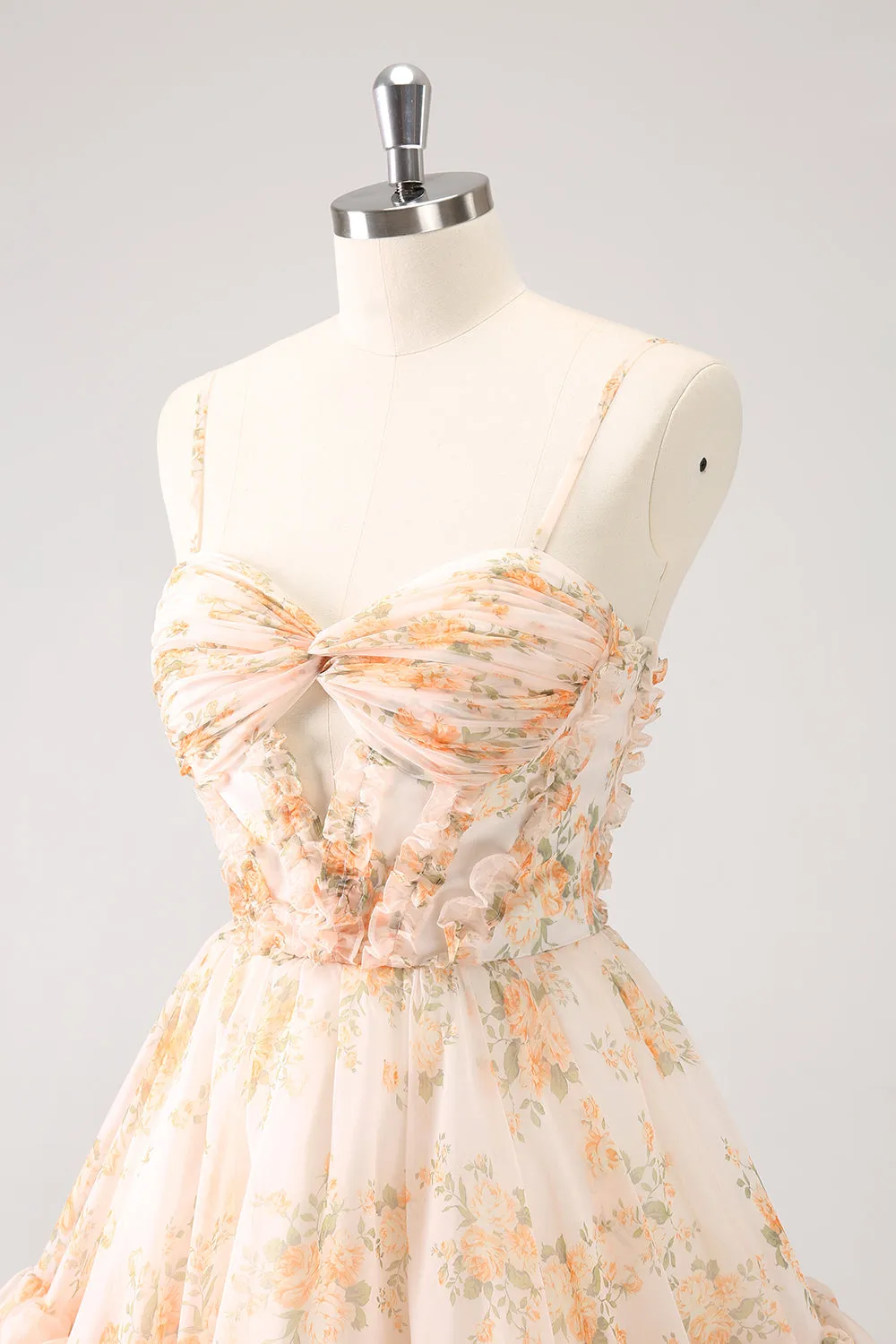 Cute Lilac A Line Cut Out Tiered Print Floral Homecoming Dress with Ruffles