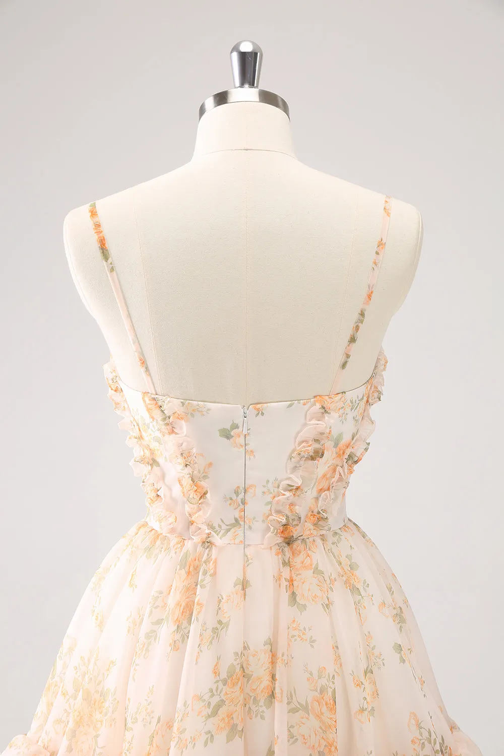 Cute Lilac A Line Cut Out Tiered Print Floral Homecoming Dress with Ruffles