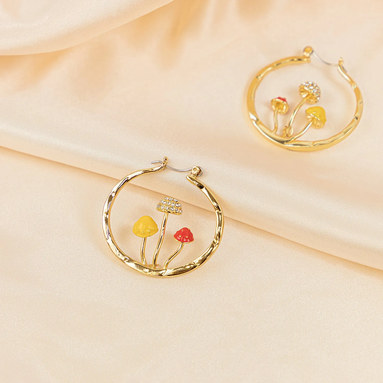 Cute Mushroom Earrings Chunky Gold Hoop Summer Jewelry Anime Kawaii Statement Unique Fun Aesthetic Boho Trendy Hypoallergenic earingings for women