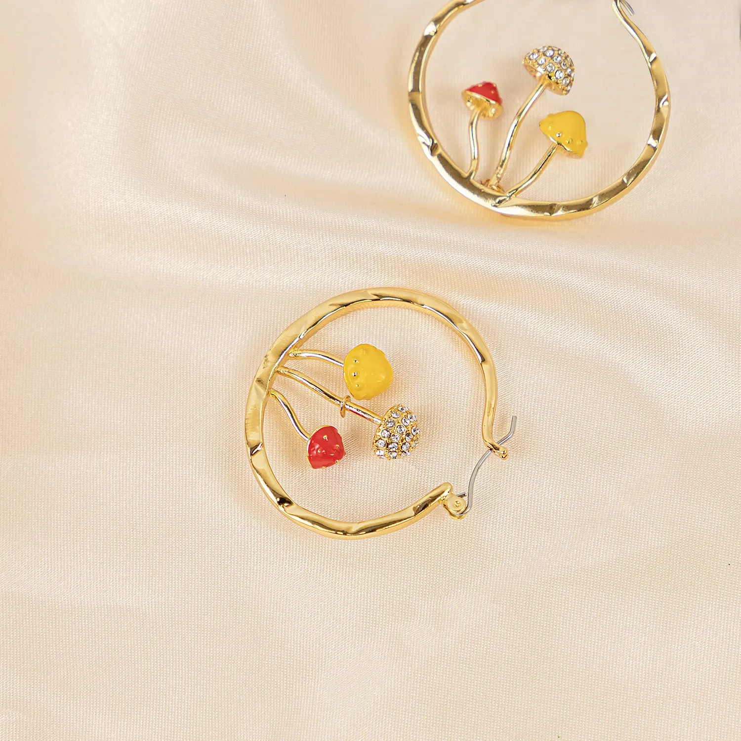 Cute Mushroom Earrings Chunky Gold Hoop Summer Jewelry Anime Kawaii Statement Unique Fun Aesthetic Boho Trendy Hypoallergenic earingings for women