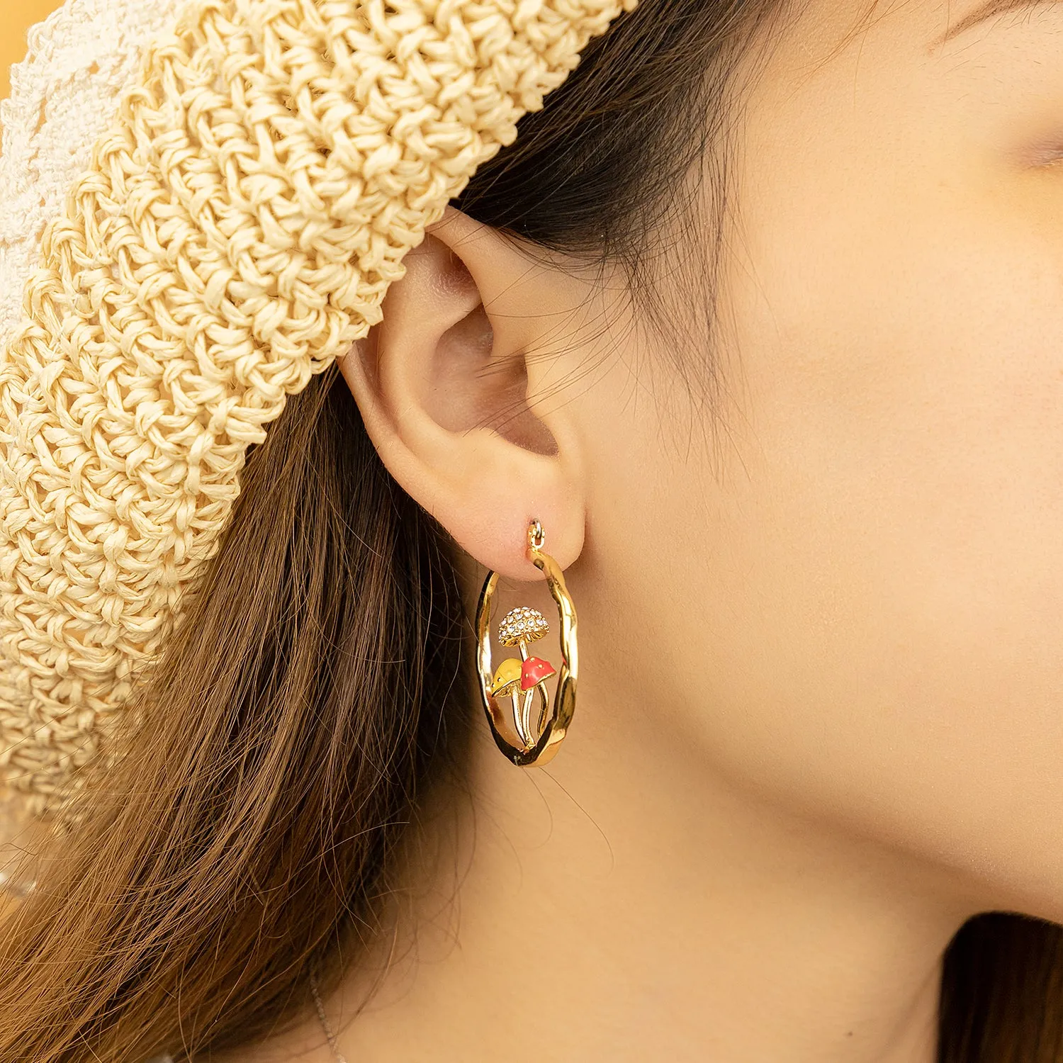 Cute Mushroom Earrings Chunky Gold Hoop Summer Jewelry Anime Kawaii Statement Unique Fun Aesthetic Boho Trendy Hypoallergenic earingings for women