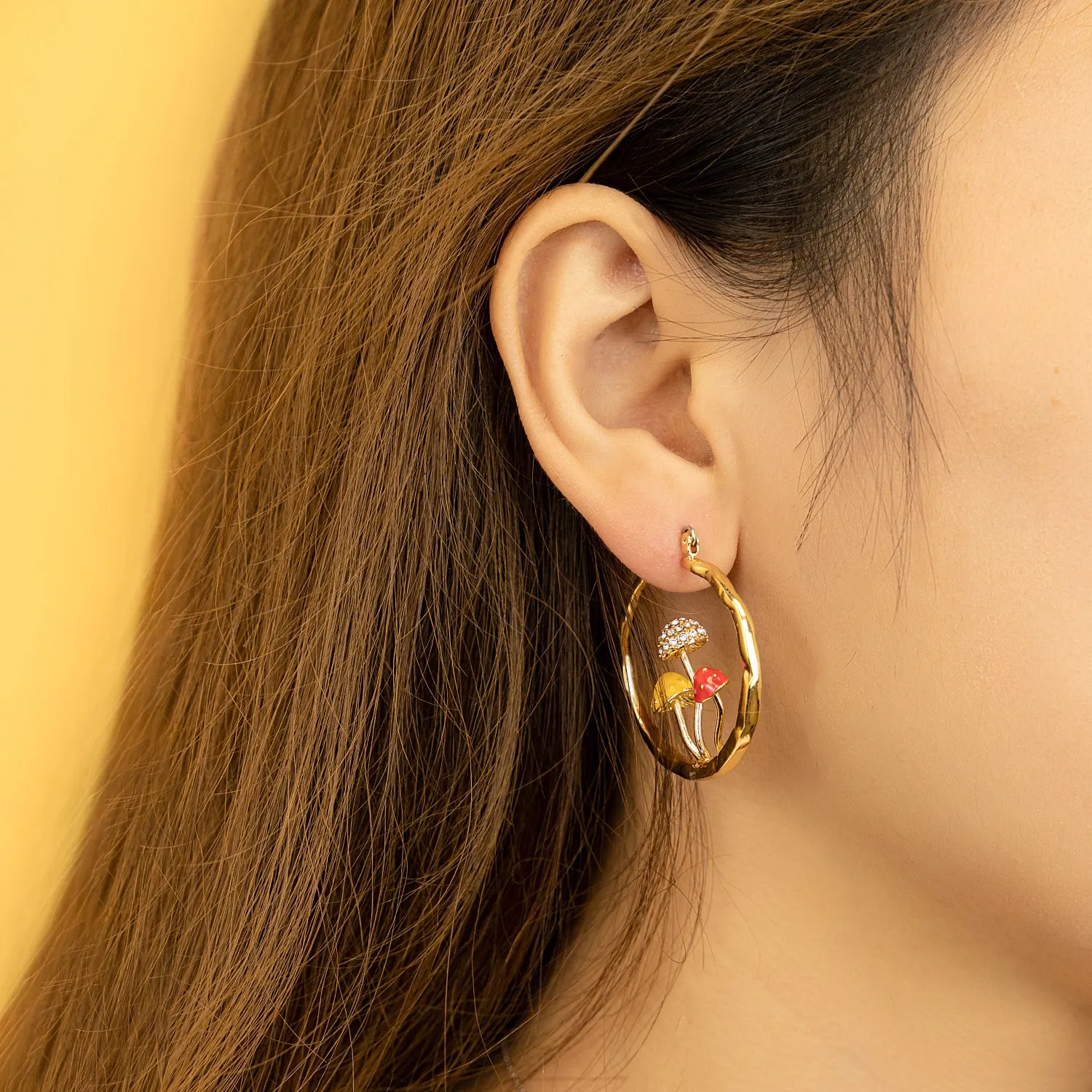 Cute Mushroom Earrings Chunky Gold Hoop Summer Jewelry Anime Kawaii Statement Unique Fun Aesthetic Boho Trendy Hypoallergenic earingings for women