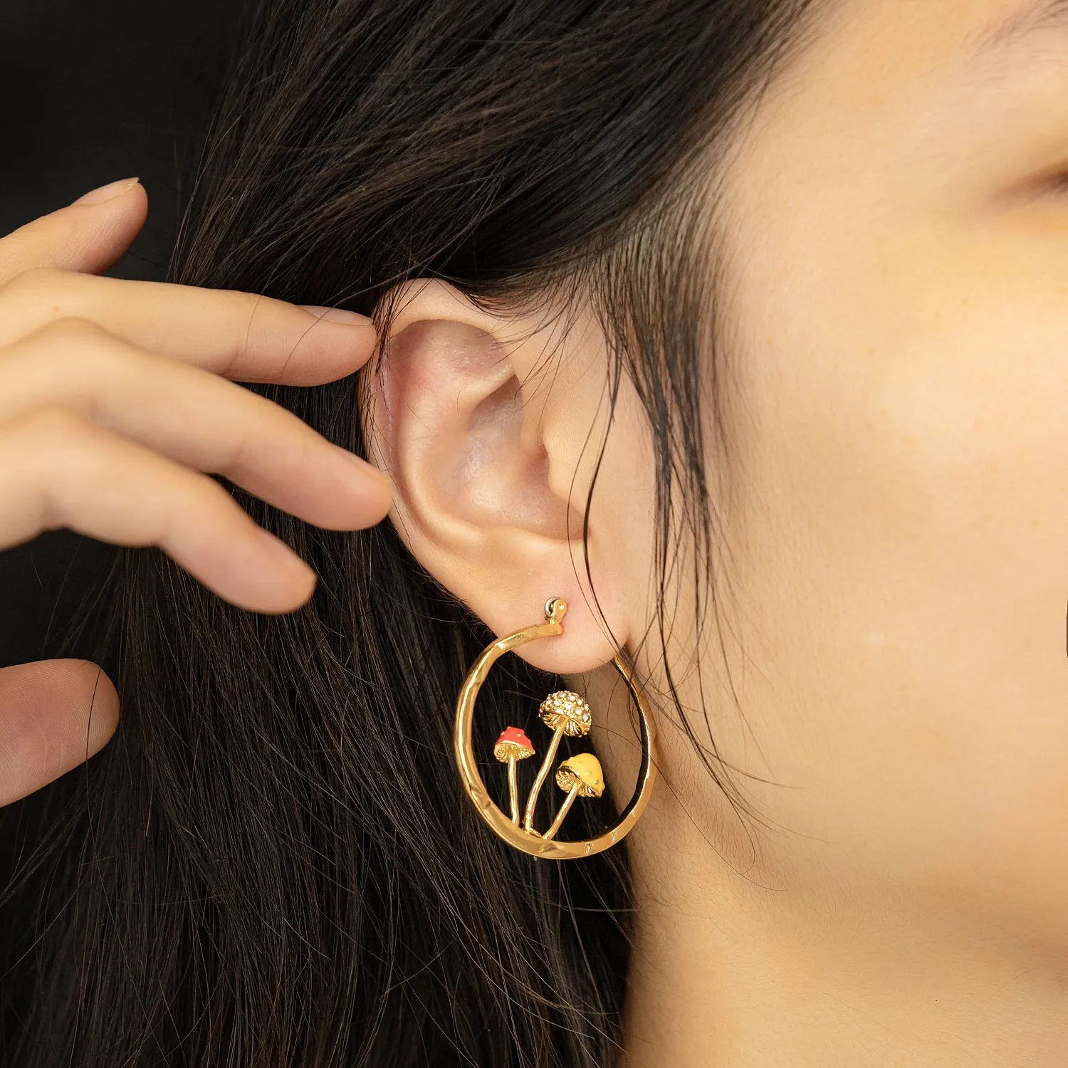 Cute Mushroom Earrings Chunky Gold Hoop Summer Jewelry Anime Kawaii Statement Unique Fun Aesthetic Boho Trendy Hypoallergenic earingings for women