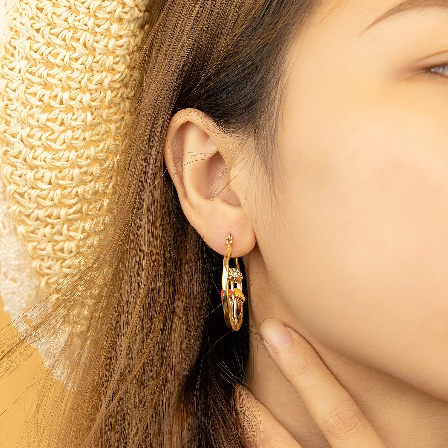 Cute Mushroom Earrings Chunky Gold Hoop Summer Jewelry Anime Kawaii Statement Unique Fun Aesthetic Boho Trendy Hypoallergenic earingings for women