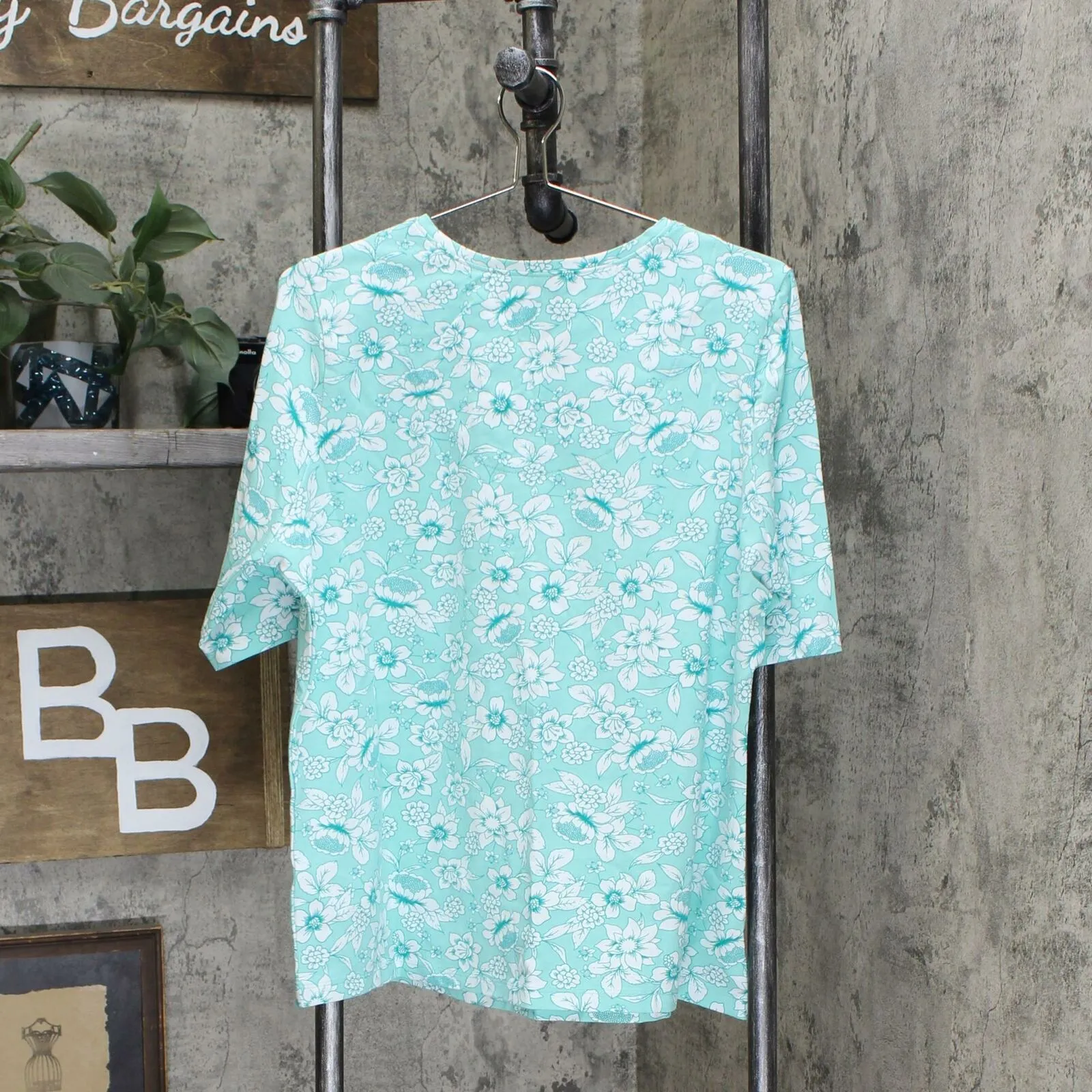 Denim & Co. Women's Floral V-Neck Elbow-Sleeve Jersey Knit Top