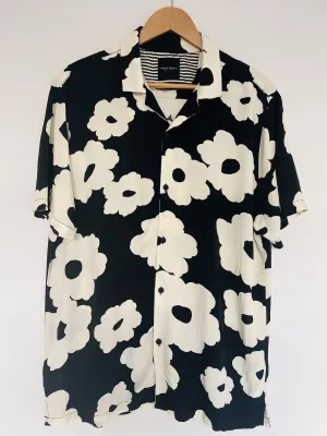 DENIM & FLOWER Ricky Singh Button Down Shirt Sz XL Viscose Floral Short Sleeve