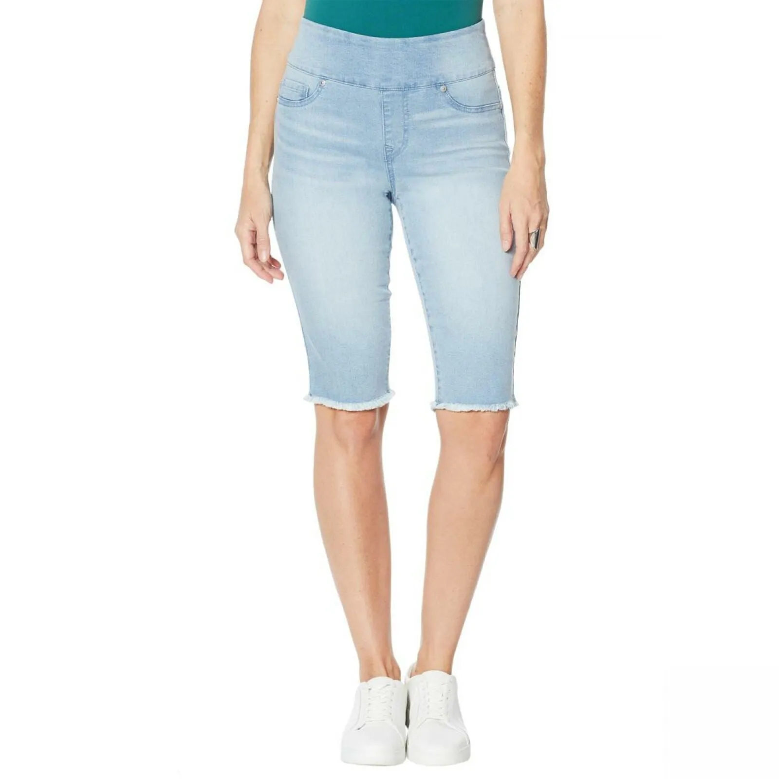 DG2 by Diane Gilman Classic Stretch Pull On Bermuda Shorts Chambray Large