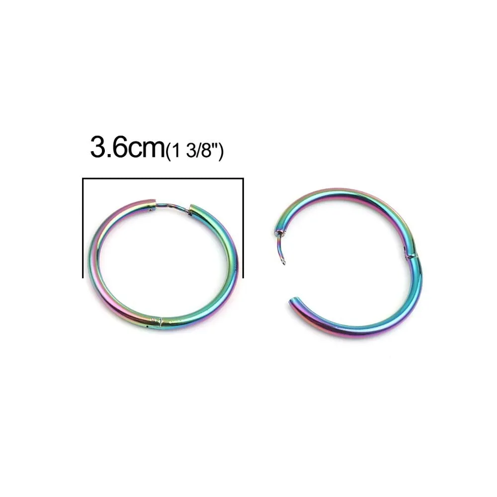 DoreenBeads Fashion Hoop Earrings For Women Based Alloy & Stainless Steel Ear Post Earrings Gold Circle Ring Gift 3cm Dia, 1Pair