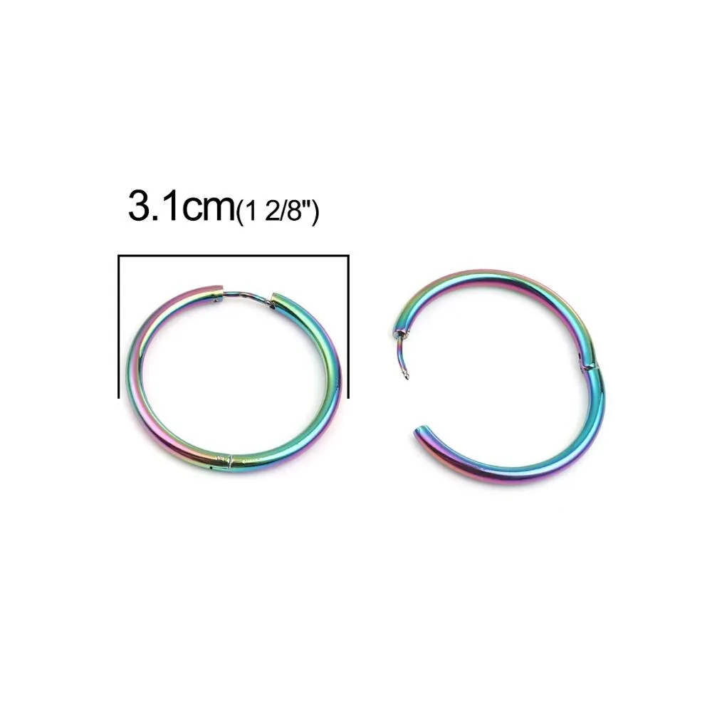 DoreenBeads Fashion Hoop Earrings For Women Based Alloy & Stainless Steel Ear Post Earrings Gold Circle Ring Gift 3cm Dia, 1Pair