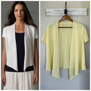 EILEEN FISHER XL Linen Cotton Slub Cropped Cardigan in Lemonade • Open Front