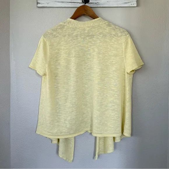EILEEN FISHER XL Linen Cotton Slub Cropped Cardigan in Lemonade • Open Front