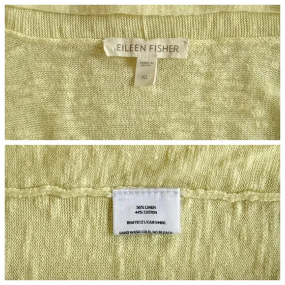 EILEEN FISHER XL Linen Cotton Slub Cropped Cardigan in Lemonade • Open Front