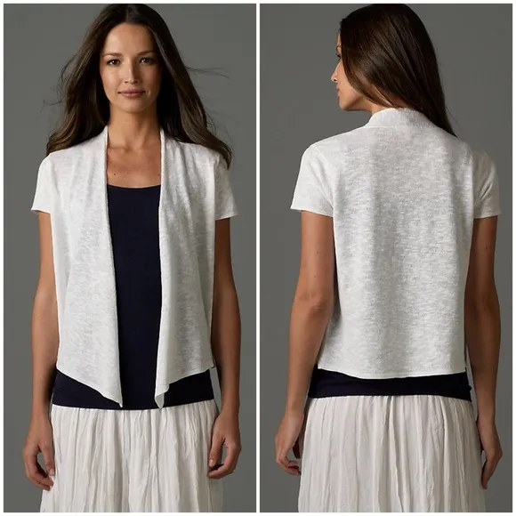 EILEEN FISHER XL Linen Cotton Slub Cropped Cardigan in Lemonade • Open Front