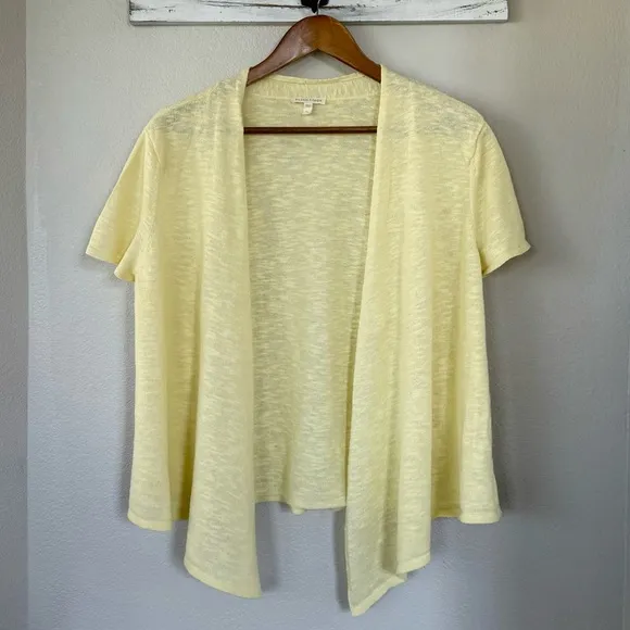 EILEEN FISHER XL Linen Cotton Slub Cropped Cardigan in Lemonade • Open Front