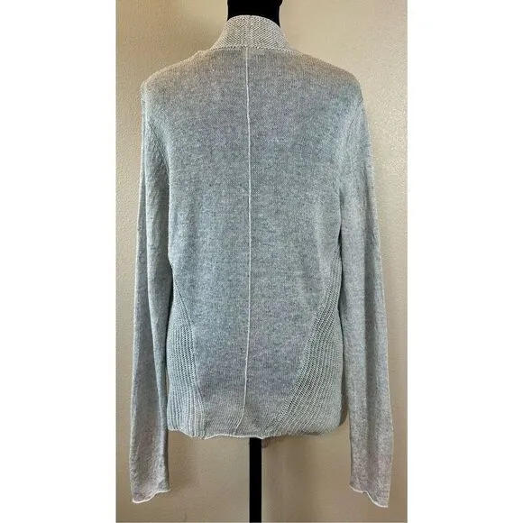 Eileen Fisher 100% Linen Two Texture Knit Open Front Cardigan Sweater Medium