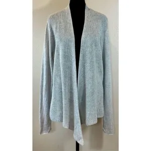 Eileen Fisher 100% Linen Two Texture Knit Open Front Cardigan Sweater Medium