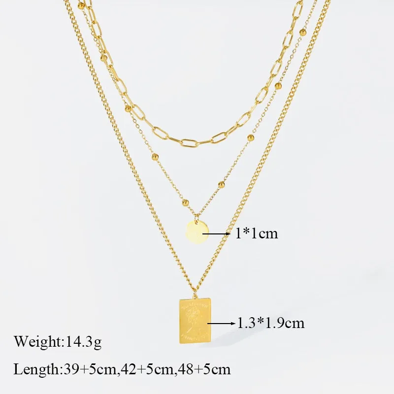 EILIECK 316L Stainless Steel Square Portrait Pendant Necklace Earrings For Women Luxury Design Gold Color Waterproof Jewelry Set