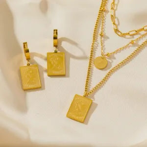 EILIECK 316L Stainless Steel Square Portrait Pendant Necklace Earrings For Women Luxury Design Gold Color Waterproof Jewelry Set