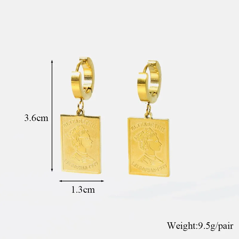 EILIECK 316L Stainless Steel Square Portrait Pendant Necklace Earrings For Women Luxury Design Gold Color Waterproof Jewelry Set