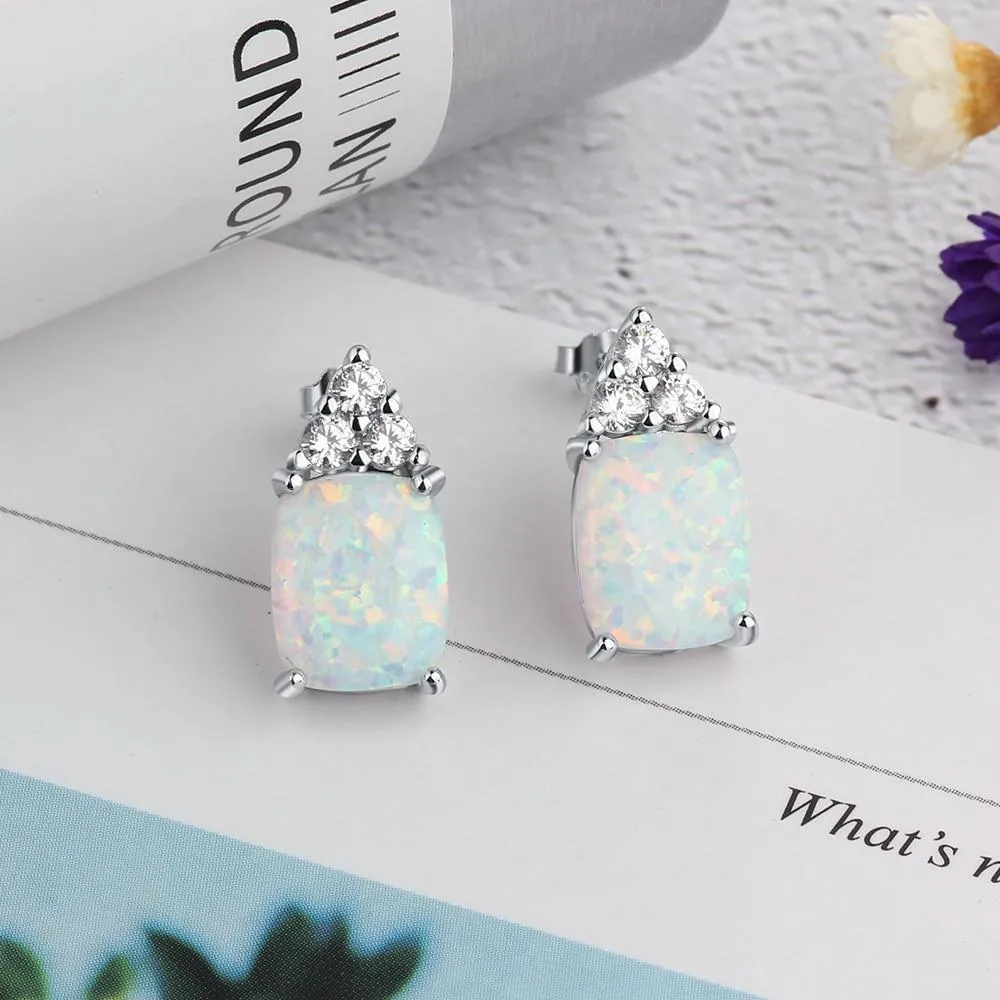 Elegant 925 Sterling Silver White Opal Earrings with Cubic Zirconia Stud Earrings for Women Gift for Mother