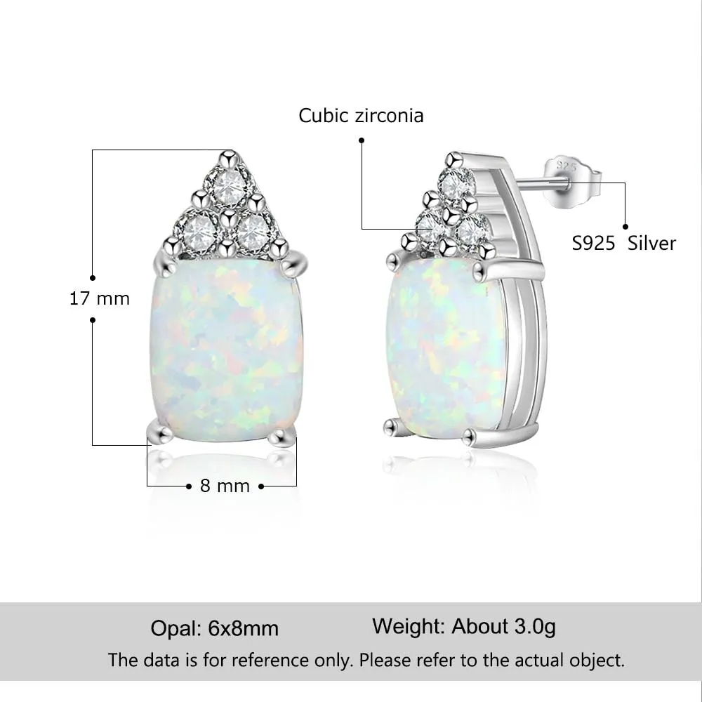 Elegant 925 Sterling Silver White Opal Earrings with Cubic Zirconia Stud Earrings for Women Gift for Mother