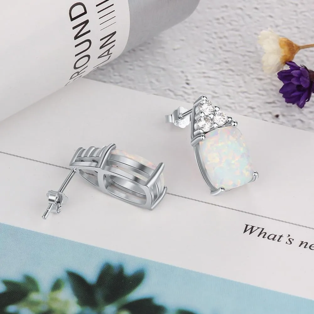 Elegant 925 Sterling Silver White Opal Earrings with Cubic Zirconia Stud Earrings for Women Gift for Mother
