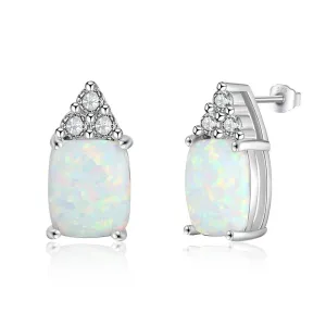 Elegant 925 Sterling Silver White Opal Earrings with Cubic Zirconia Stud Earrings for Women Gift for Mother