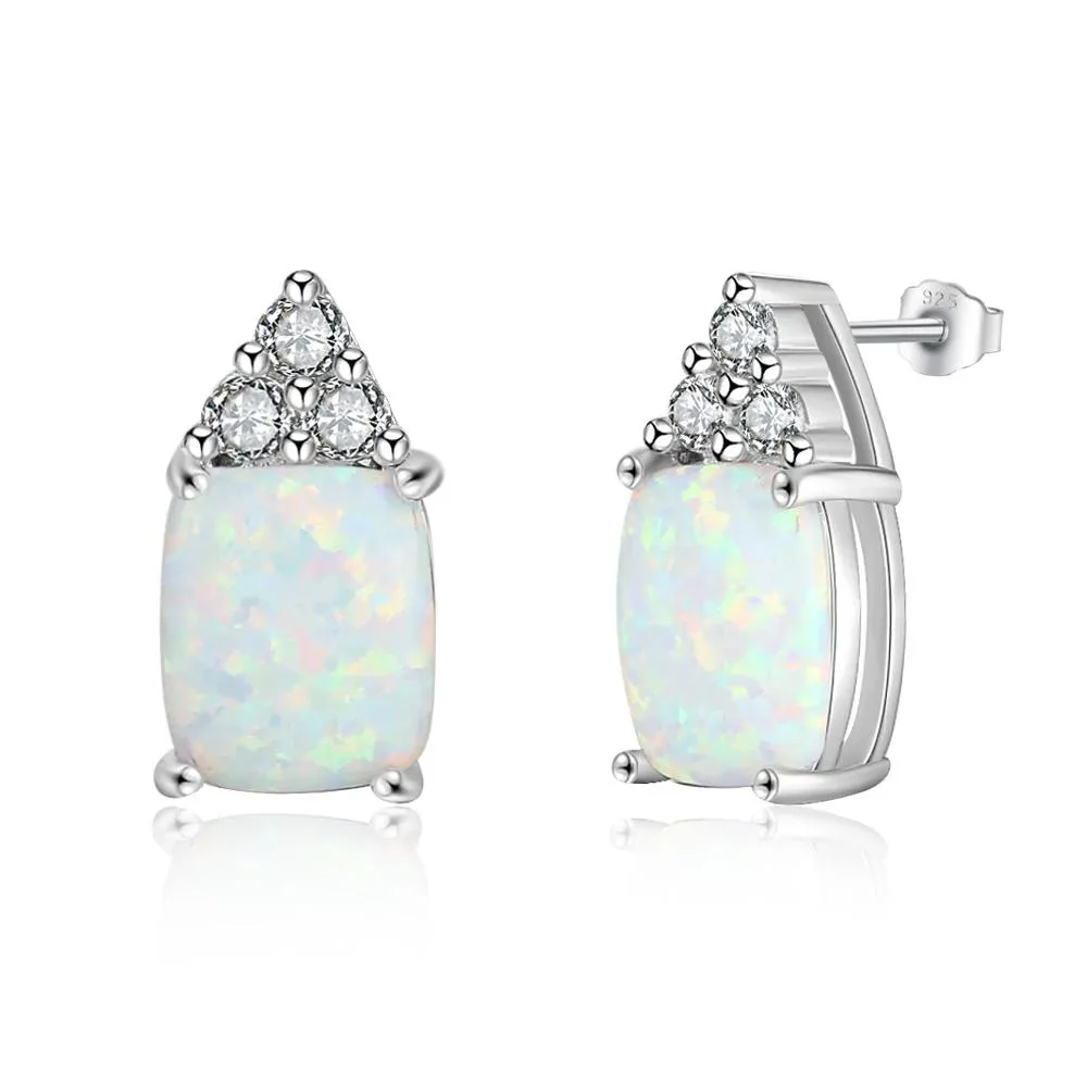 Elegant 925 Sterling Silver White Opal Earrings with Cubic Zirconia Stud Earrings for Women Gift for Mother