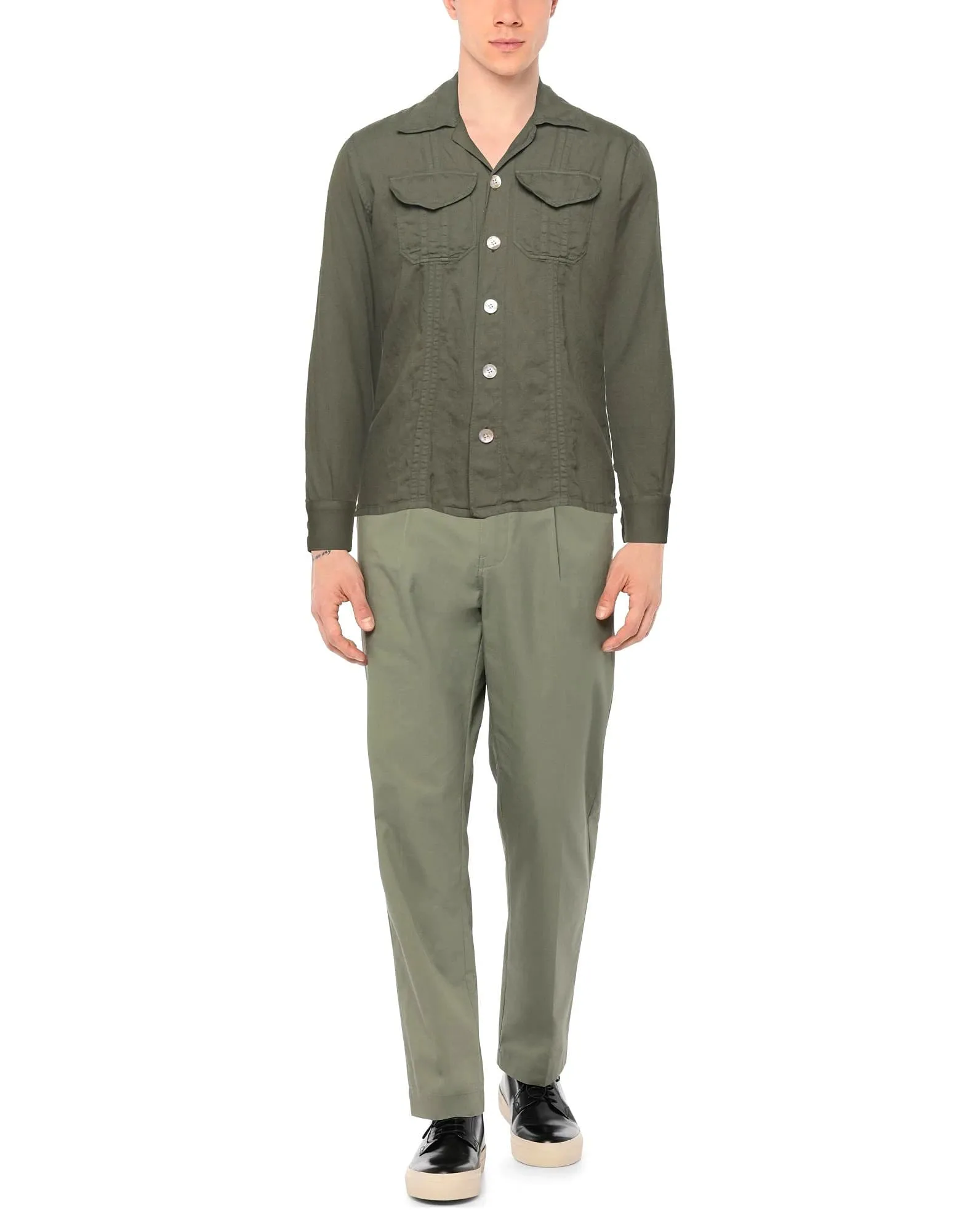 ELEVENTY PLATINUM - MOP Buttons Cotton/Linen Green Blend Shirt Jacket Coat - M