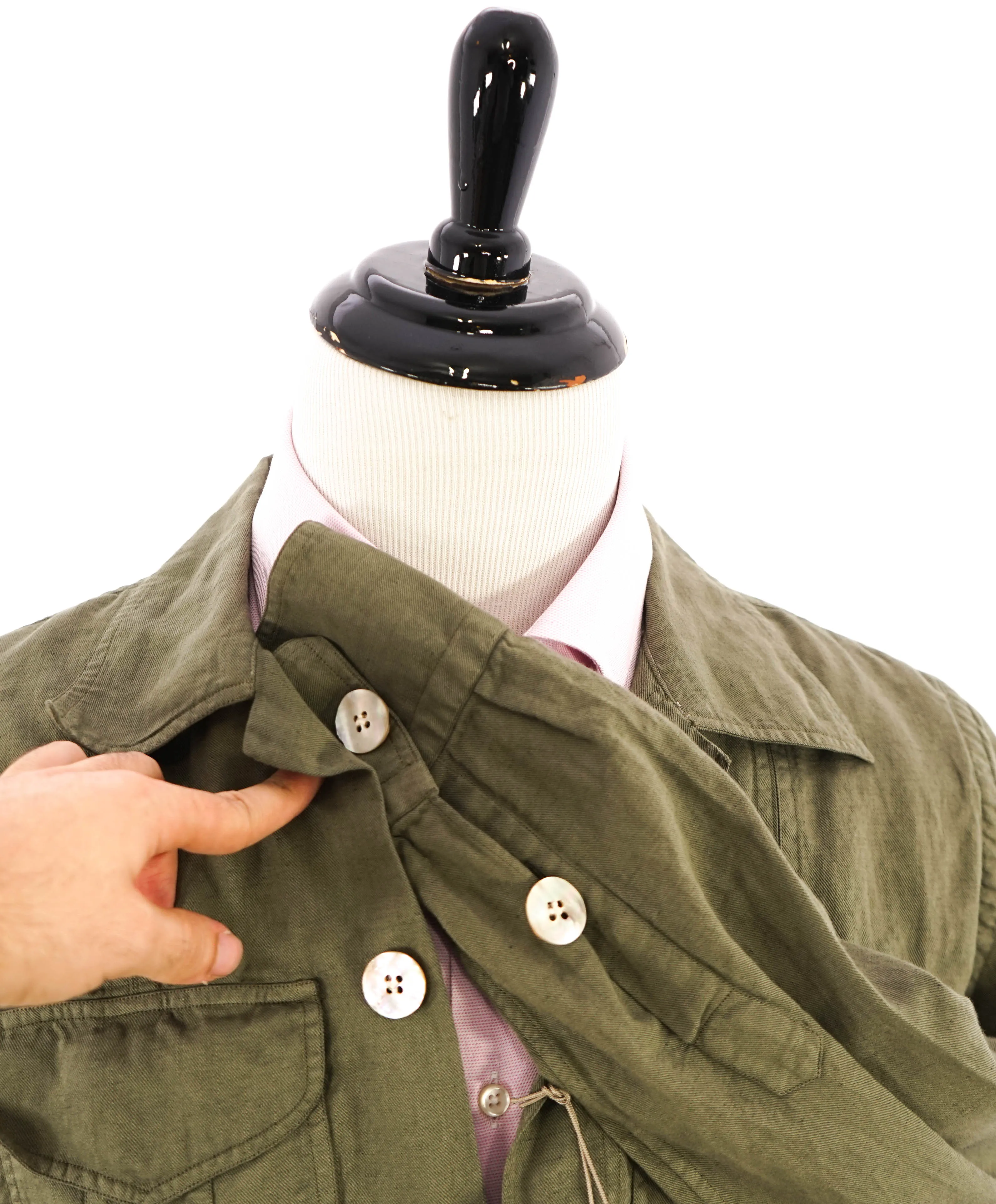 ELEVENTY PLATINUM - MOP Buttons Cotton/Linen Green Blend Shirt Jacket Coat - M
