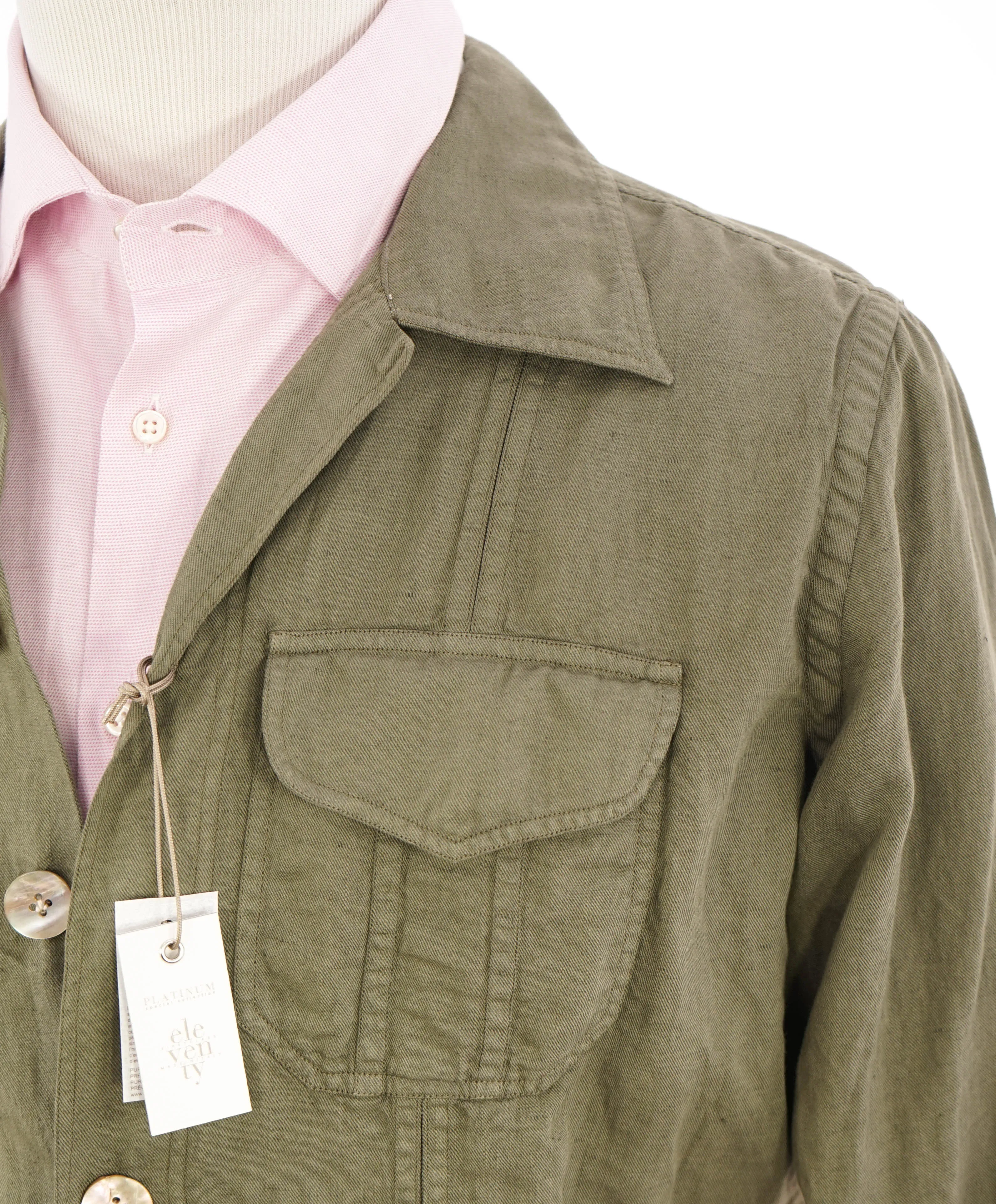 ELEVENTY PLATINUM - MOP Buttons Cotton/Linen Green Blend Shirt Jacket Coat - M