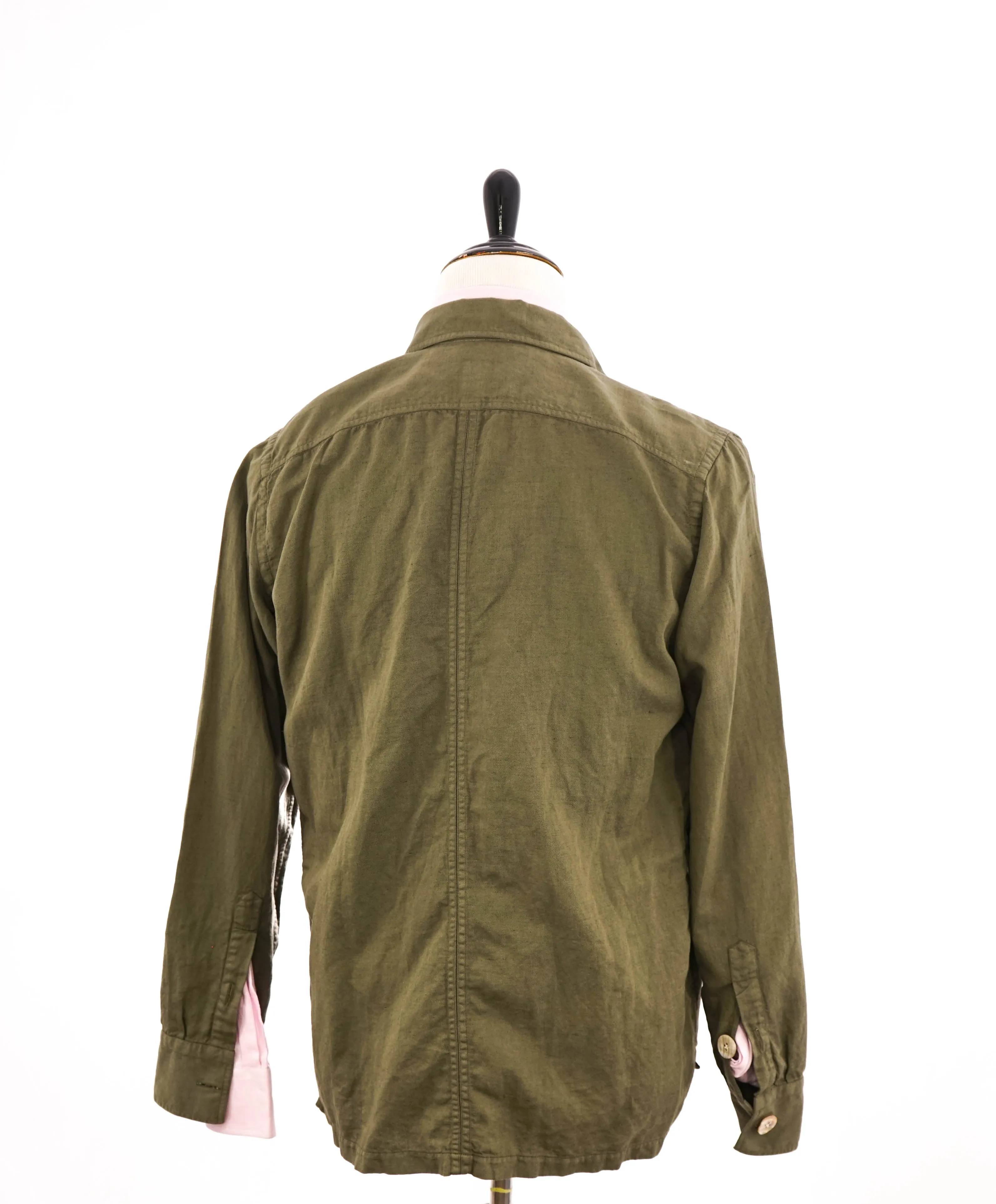 ELEVENTY PLATINUM - MOP Buttons Cotton/Linen Green Blend Shirt Jacket Coat - M