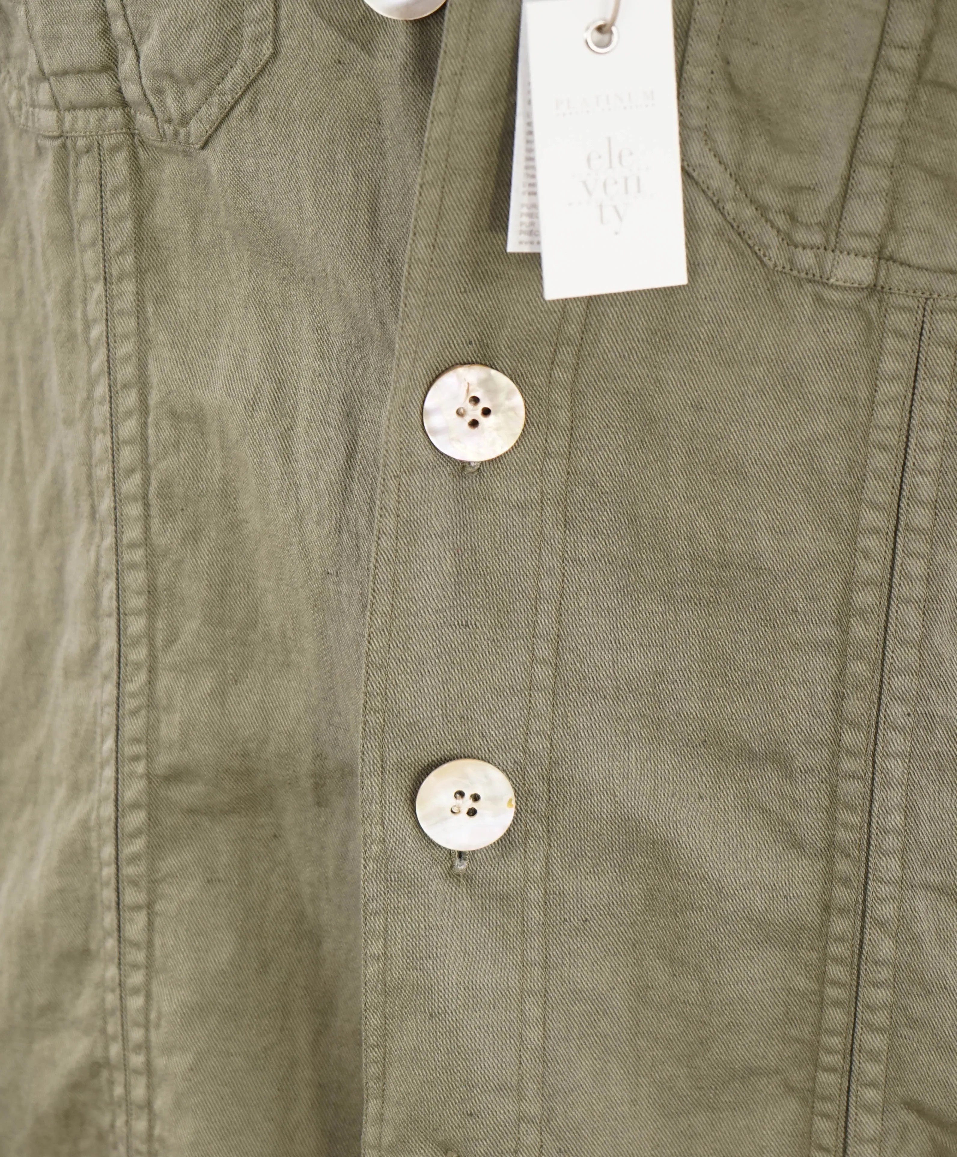 ELEVENTY PLATINUM - MOP Buttons Cotton/Linen Green Blend Shirt Jacket Coat - M