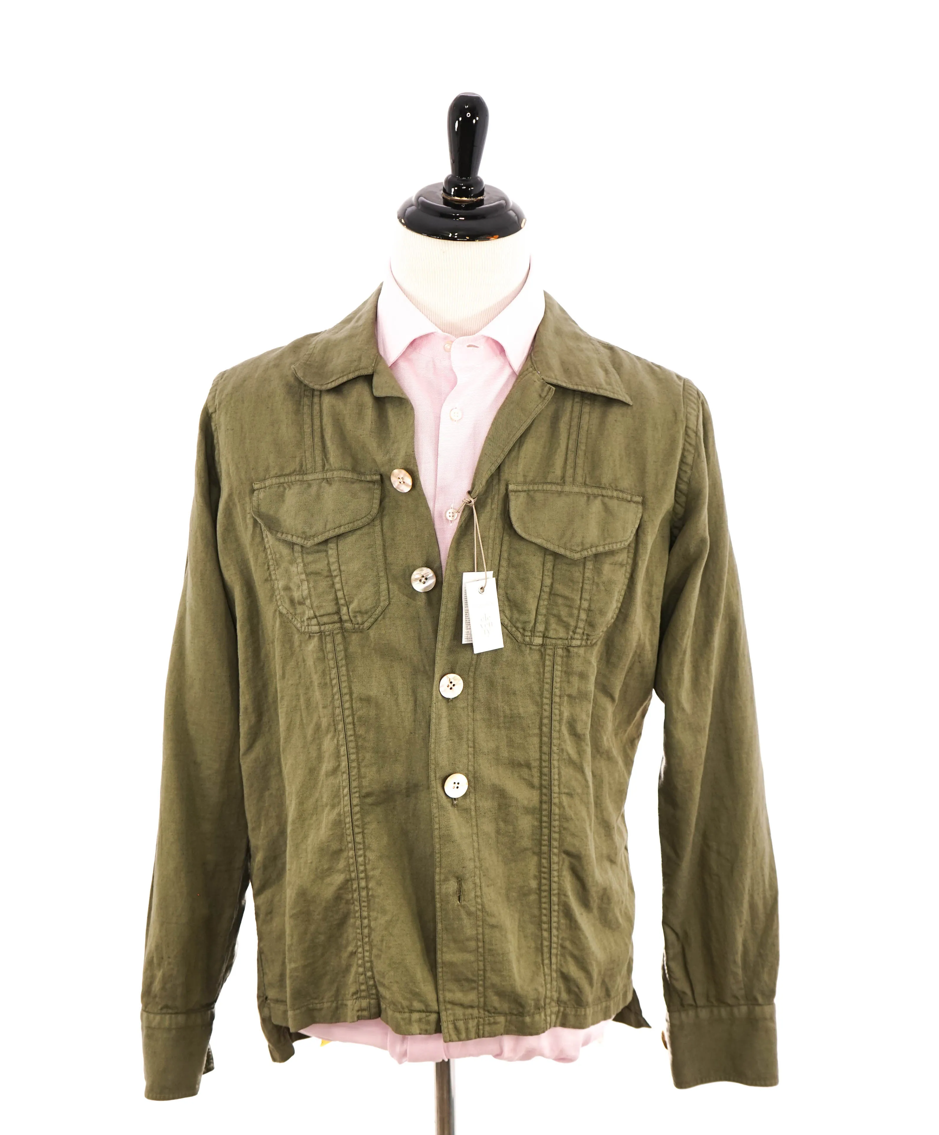 ELEVENTY PLATINUM - MOP Buttons Cotton/Linen Green Blend Shirt Jacket Coat - M