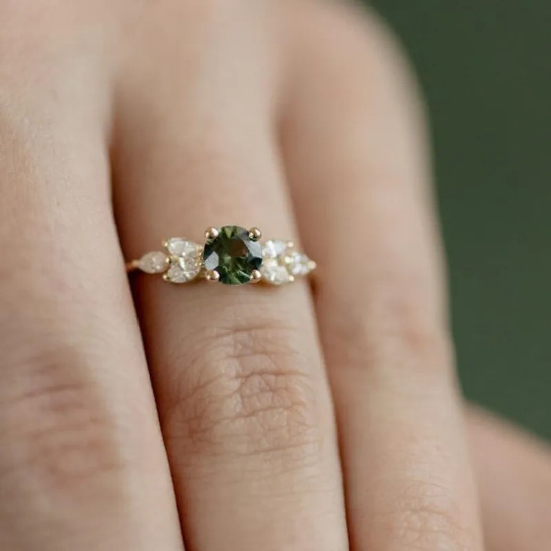 Emerald Zircon Engagement Gemstone Ring Women 925 Silver Jewelry