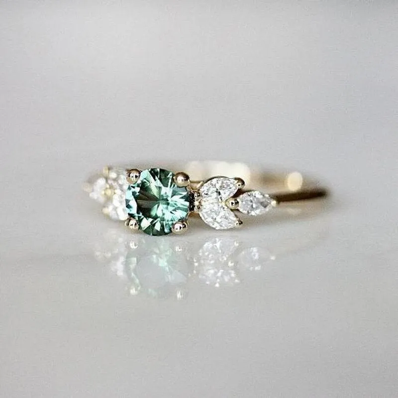 Emerald Zircon Engagement Gemstone Ring Women 925 Silver Jewelry