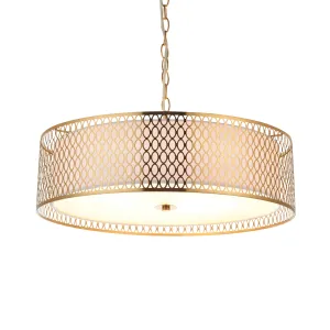 Endon 101569 Cordero 3lt Pendant Gold effect plate, white fabric & frosted glass 3 x 10W LED E27 (Required)