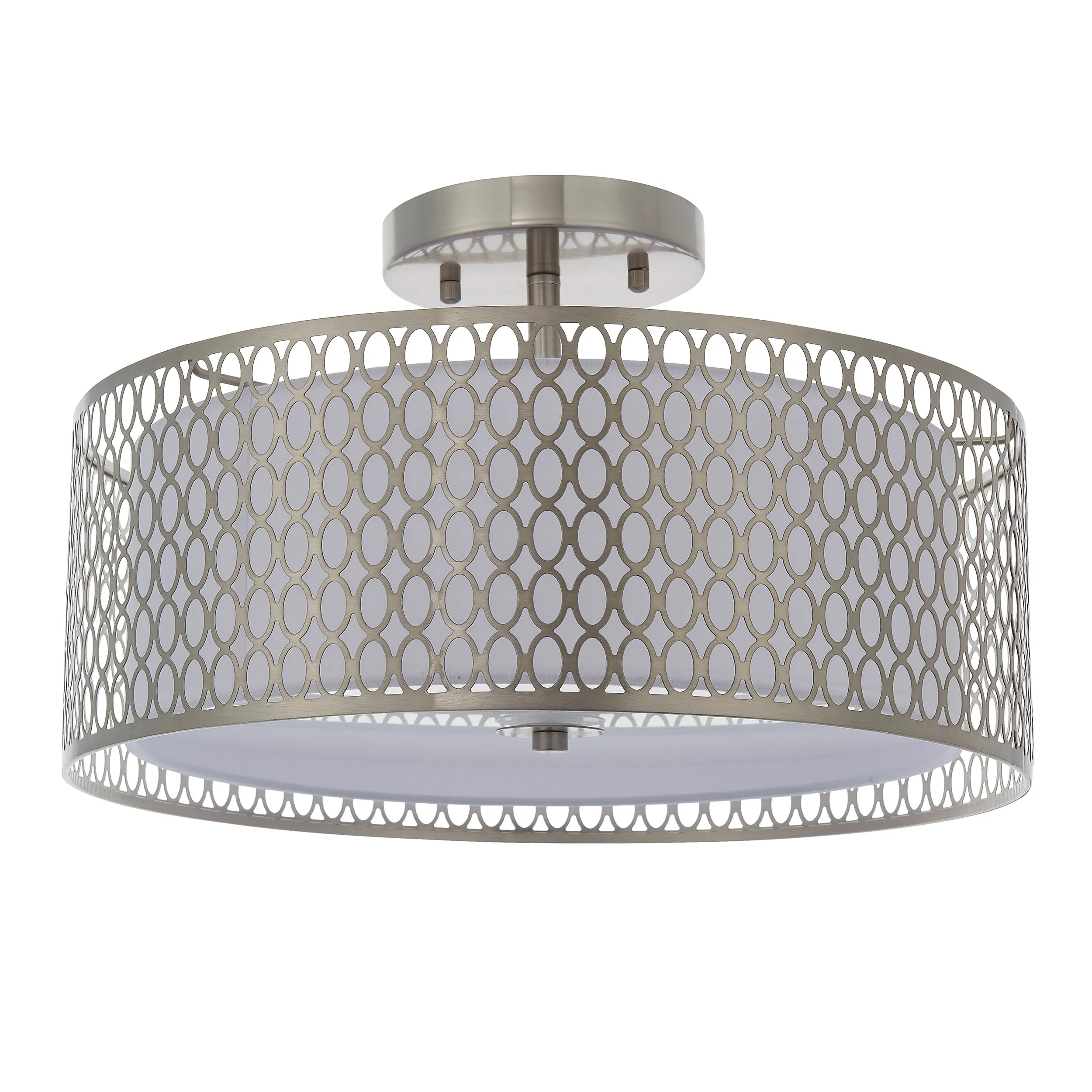 Endon 81966 Cordero 3lt Flush Satin nickel plate, white fabric & frosted glass 3 x 10W LED E27 (Required)
