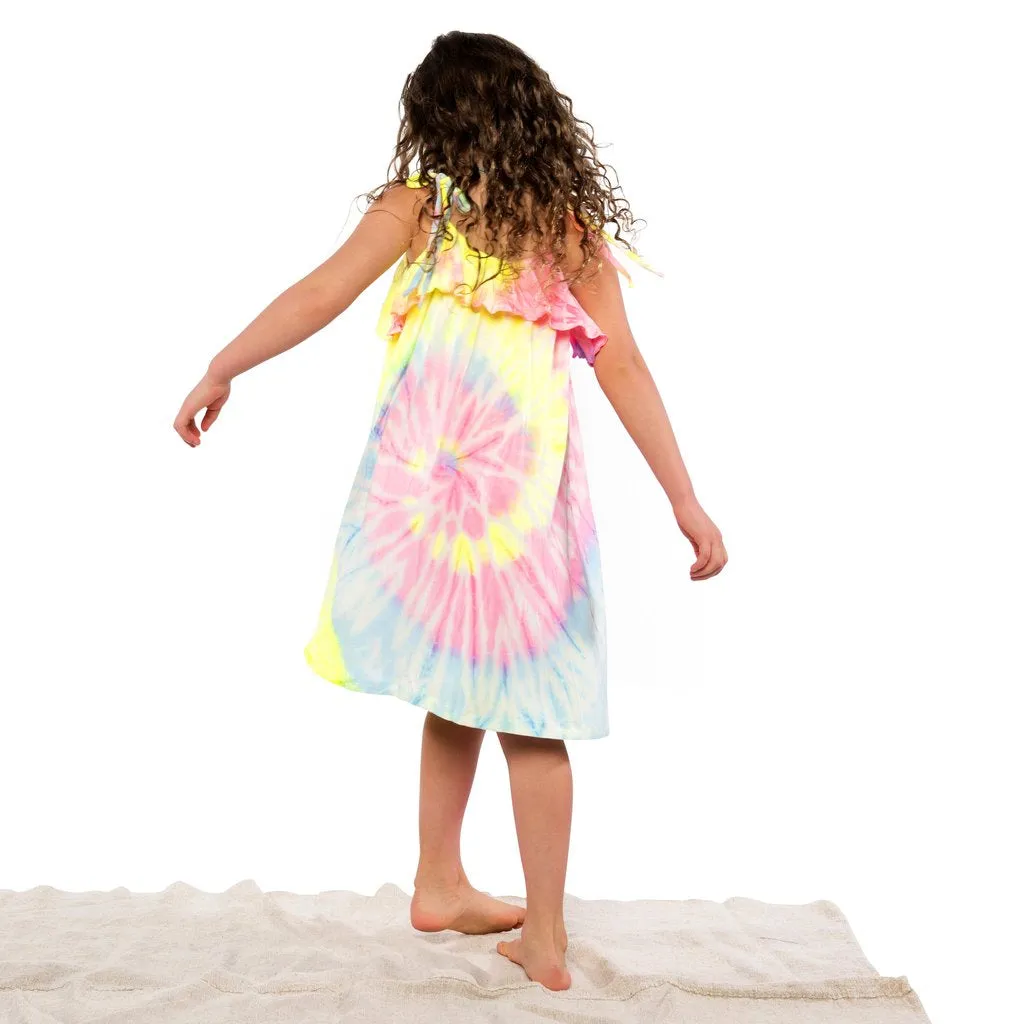 Fairwell Traveler Dress in Neon Spiral