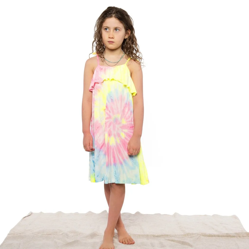 Fairwell Traveler Dress in Neon Spiral