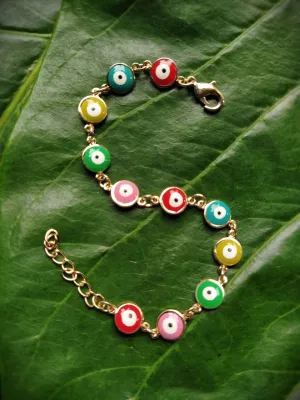 Fancy Evil Eye Design Multicoloured Gold Plated Adjustable Wrist Bracelet